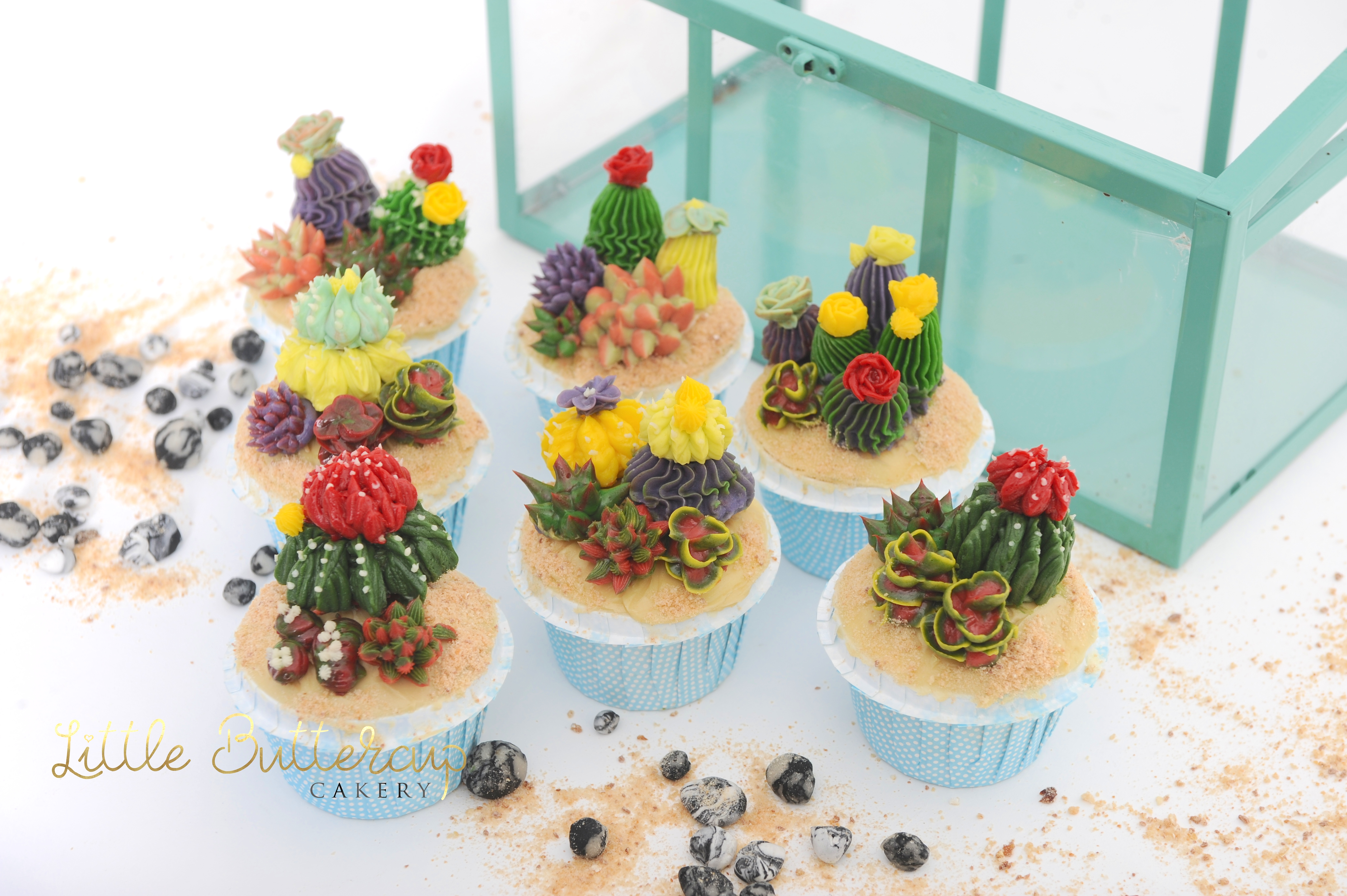 hand piped buttercream cacti cupcakes