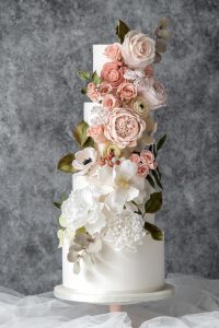 Cascade sugar flowers wedding cake