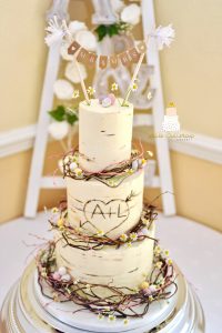 Alex and Laura buttercream birch log Easter wedding