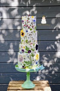 Pressed edible organic flowers wedding cake