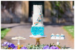Kingfisher inspired wedding cake
