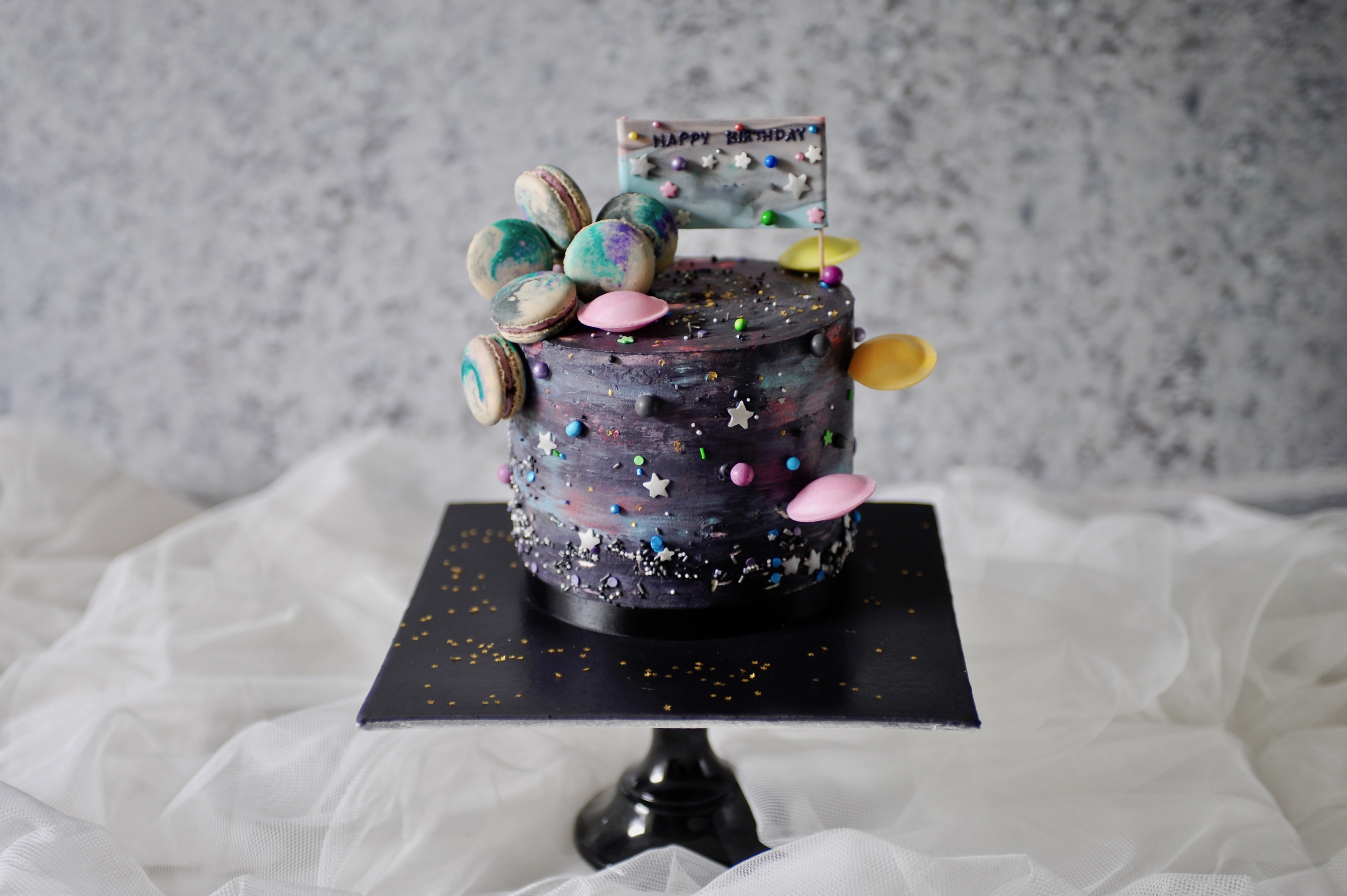 galaxy theme buttercream cake